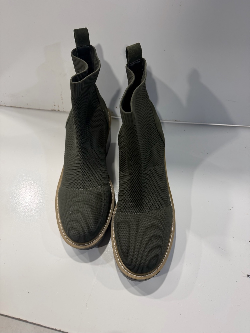 Nicole Miller Olive Knit Slip-On Heeled Chelsea Boots